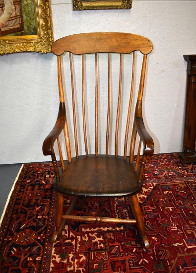 Antique Early American Handmade Hardwood Windsor Rocking Chair