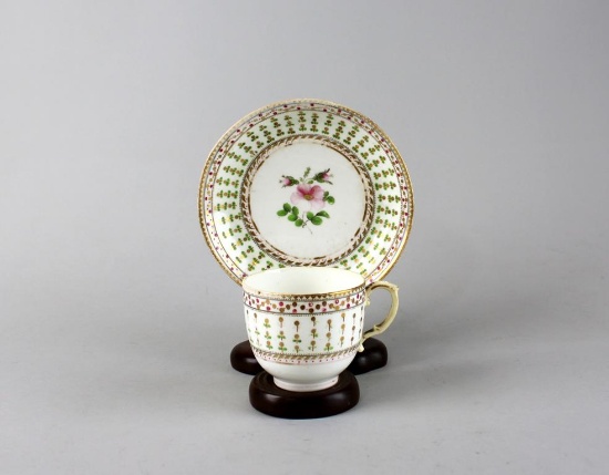 Antique China Tea Cup & Saucer on Wooden Stand (Lots 252-254 Match)