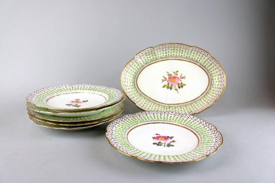 Seven Pieces Antique China & Seven Plate Hangers (Lots 252-254 Match)