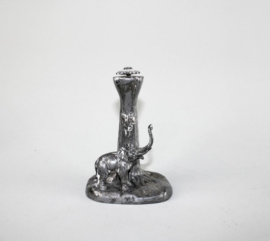 Antique Silver Plate Elephant at Tree Trunk Figural