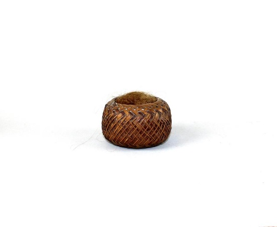 Antique Miniature Basket Hair Receiver with Human Hair