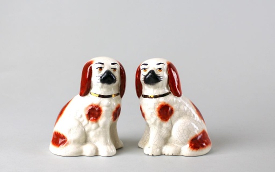 Pair of Antique 4” Staffordshire Spaniels Dogs