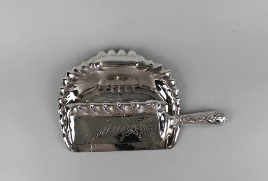 Lyons Silver Co. Silver Plate Butler's Crumb Catcher Set