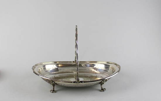 Silver Plated Footed Reticulated Basket with Swing Handle