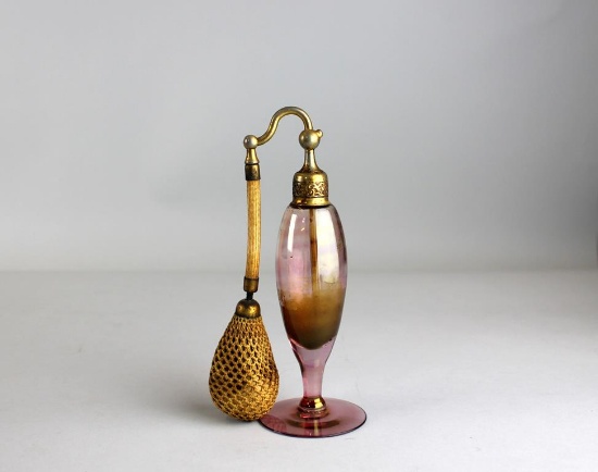 Antique Pink Glass Perfume Bottle with Atomizer