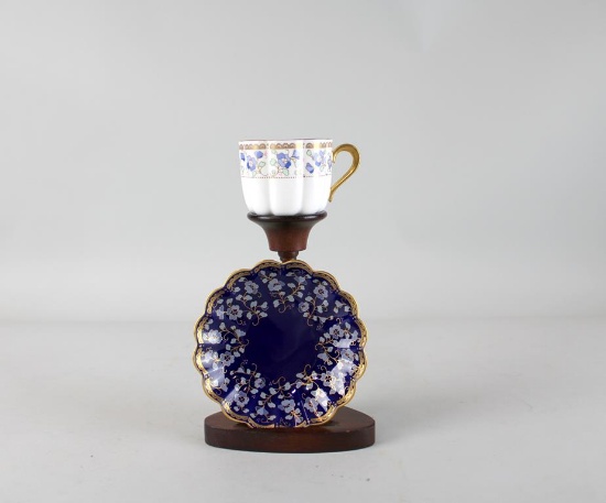 Nikko Co. Fine Bone China Cobalt White Demitasse Cup & Saucer on Stand, Japan