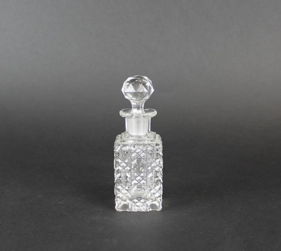 Cut Glass Perfume Bottle with Faceted Stopper
