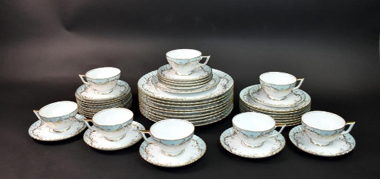 Royal Tettau “Elegance” Blue with Gold Trim 42 Piece China Set, Germany