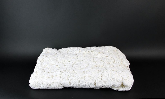 Vintage White Crocheted Table Cover 87 x 79”