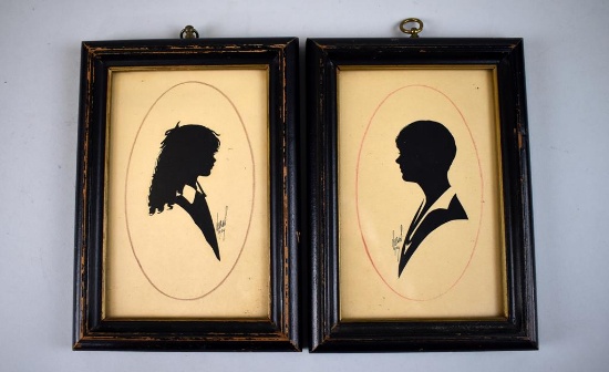 Pair of Framed Silhouettes of Boy and Girl by Famed Artist Dai Vernon 1929