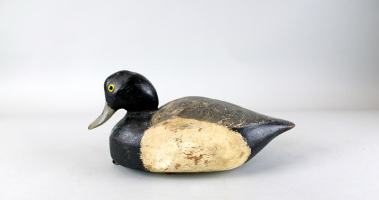 Original Working Bluebill Drake Carved Duck Decoy by Leavis M. Denzer, Weighted