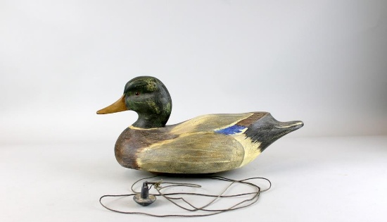 Original Working Leavis Denzer Mallard Drake Duck Decoy, SCWA. Medallion, Weighted