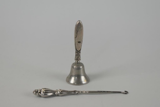 Two Sterling Silver Items: Webster Co. Bell & Shoe Hook