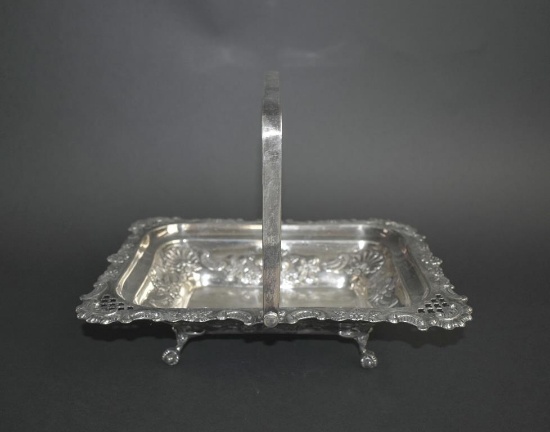 Mark Willis & Son Silver Plated Basket with Swing Arm, Ball and Claw Feet, England