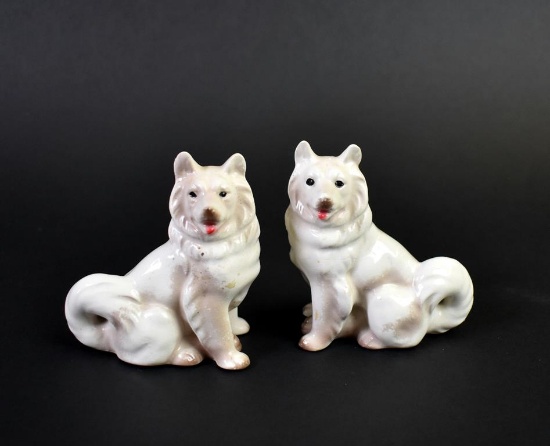 Pair of Ceramic Samoyed / American Eskimo Dog Salt & Pepper Shakers, Japan