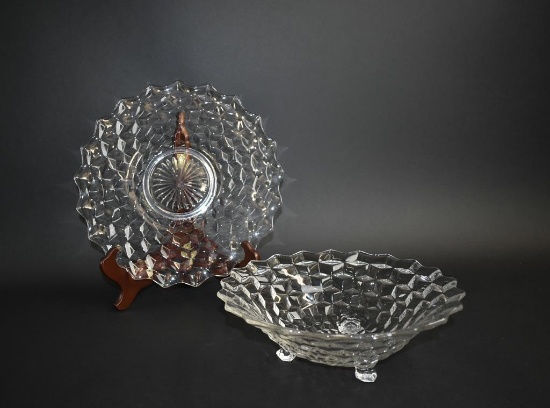 Two Fostoria American Clear Glass Serving Pieces: Platter & Footed Bowl