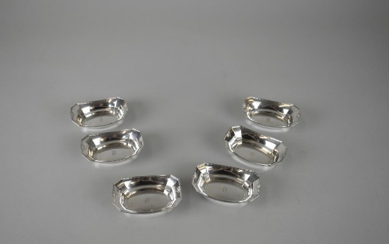 Set of Six Sterling Silver Salt Dips, Monogrammed