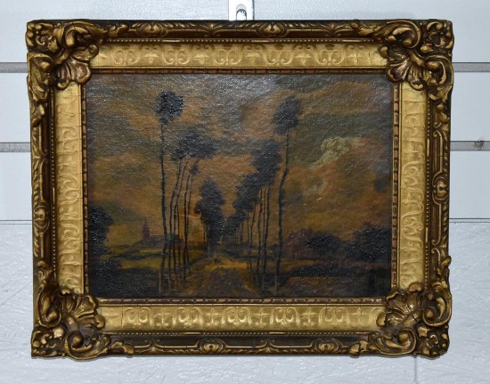 Continental School (XIX-XX) Path Lined with Trees, Oil on Board, Unsigned