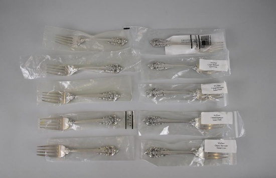 Set of 10 Wallace Silversmiths Grand Baroque Sterling Silver Salad Forks