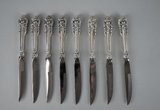 Set of 8 Wallace Silversmiths Grand Baroque Sterling Silver Steak Knives