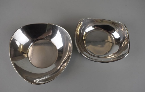 Two Mid-Century Modern Sterling Silver Bowls: Gorham #957 6” Elliptical and MMR Taxco Perlita 5.5”
