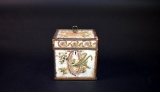 Antique Crewel Embroidered Silk Tea Caddy with Key, 19th C.