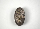 Antique Chased Oval Silver Snuff Box with Art Nouveau Floral Motif, Danish Hallmark