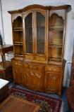Vintage White Fine Furniture Walnut China Cabinet, Grill Work Doors, Silver Drawers, Mebane, NC