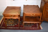 Two Coordinating Vintage Heritage Fine Furniture Walnut End Tables / Nightstands, Parquetry Tops