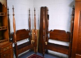 Pair of Queen Anne Mahogany Four Poster Twin Beds Made by a North Carolina Craftsman, Early 20th C.