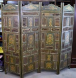 Vintage Asian Handpainted Four Panel Screen