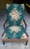Martha Washington Armchair with Green Floral Upholstery