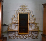 Vintage Gilt Metal Mirror with Filigree Frame and Four Shelves