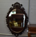 Vintage Rococo Carved Mahogany Oval Mirror