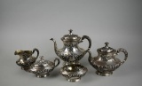 Five Piece Gorham Buttercup Pattern Sterling Silver Tea Set with Storage Bags