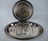 Two Silver Plate Serving Trays: Rogers & Son Oval “Spring Flowers” & Wm Rogers Round Floral Pattern