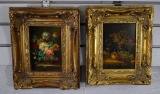 Pair of Oil on Canvas Floral Still Lifes, Signed EH, England