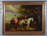 (XX) Children Equestrian 19th C. Genre, Oil on Canvas, Unsigned