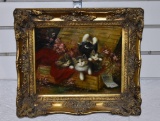 French Kittens in Basket, Oil on Canvas, England
