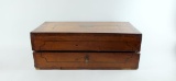 Antique British Ebony Inlaid Walnut Writing Slope with Key and Old Spring Tonic Recipe