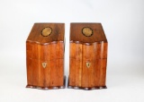 Pair of Brandt 13” Cherry Knife Boxes with Oval Satinwood Inlay on Lids