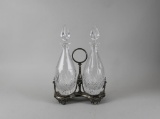 Antique W. W. H&Co. Silver Plate Decanter Rack with Two Crystal Decanters