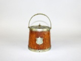 Antique D&A Oak Biscuit Barrel with Silver Plated Fittings & Ceramic Liner, England