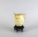 Antique Hand Painted Creamer Pitcher Marked 54 with Wooden Stand