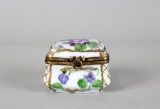 Violet Flower & Gilt Hand Painted Porcelain Limoges Trinket Box