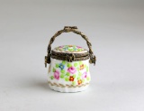 Roses Basket Hand Painted Porcelain Limoges Trinket Box