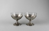 Pair of Manchester Mfg Co Sterling Silver Footed Bowls with Glass Inserts, Rhode Island