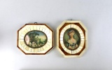 Antique Miniature Piano Key Framed Prints:Courting Scene & Portrait, France