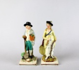 Pair of Antique Staffordshire Pearlware Figurines of Gardener & Lady Archer