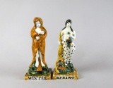 Two Seasons Figurines by Dixon Austin Pottery with Prattware Colours Circa 1800
